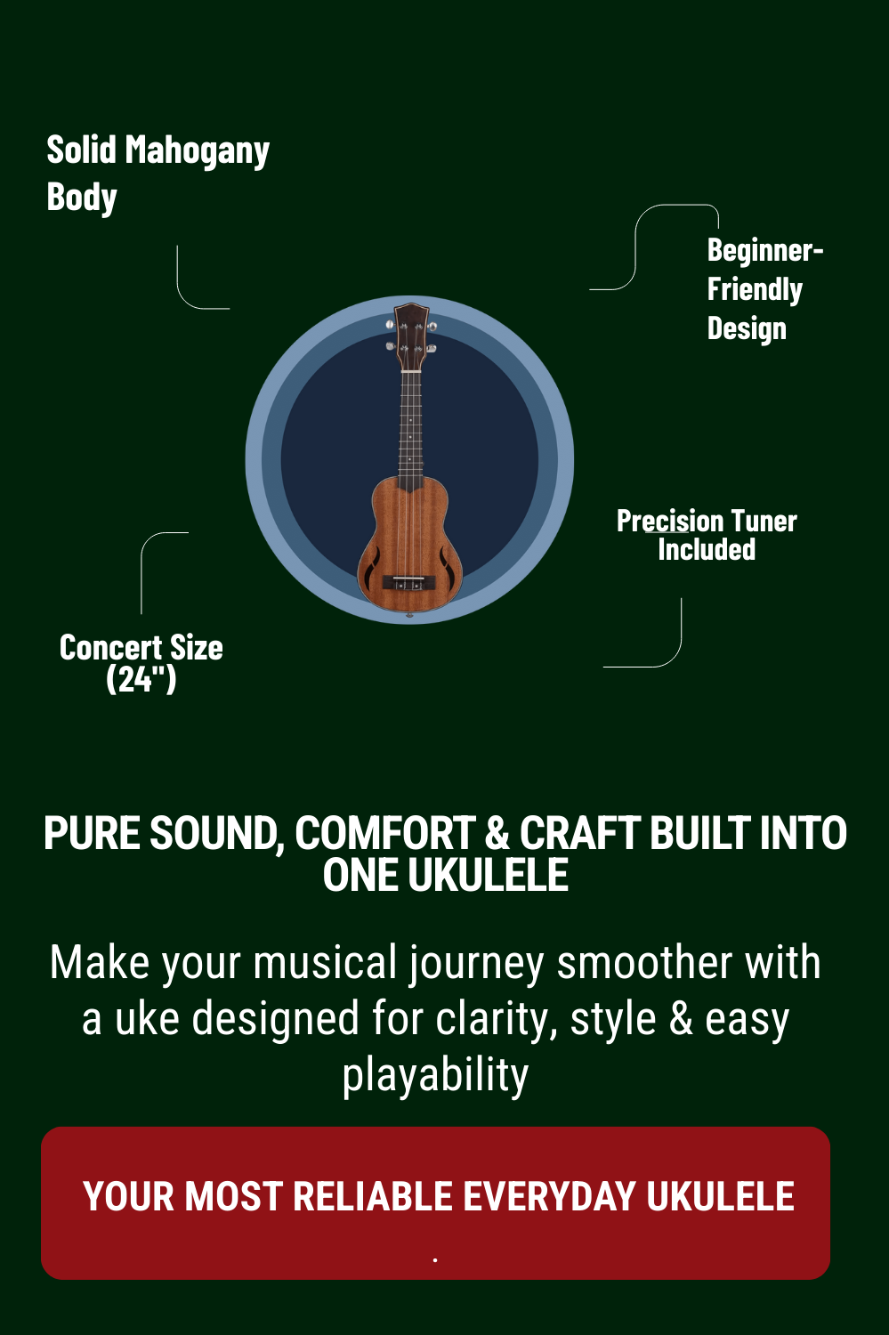 MeloJoy Ukulele – Mahogany Uke Set with Tuner & Bag