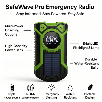 SafeWave Emergency Radio – Solar & Hand Crank Power Bank